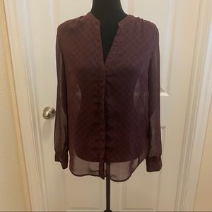 Burgundy Sheer Invisible Button Blouse